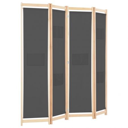 4-Panel Room Divider Grey 160x170x4 cm Fabric