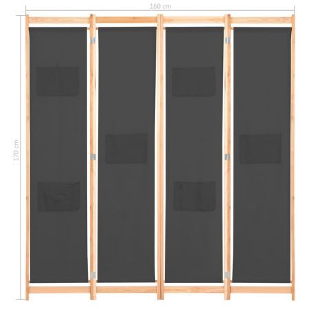 4-Panel Room Divider Grey 160x170x4 cm Fabric