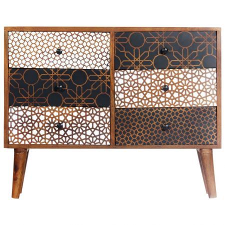 Sideboard with Printed Pattern 90x30x70 cm Solid Mango Wood