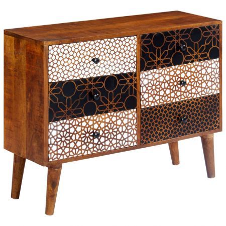 Sideboard with Printed Pattern 90x30x70 cm Solid Mango Wood