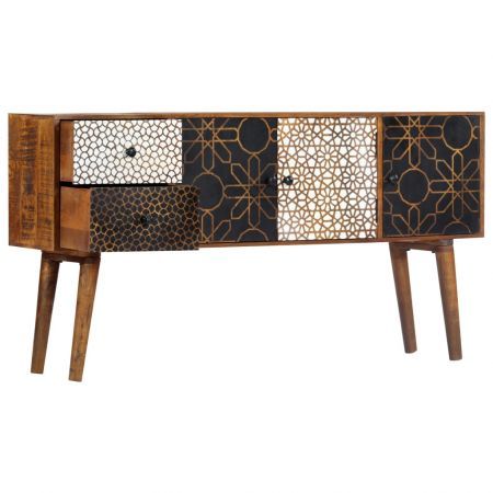 Sideboard with Printed Pattern 130x30x70 cm Solid Mango Wood