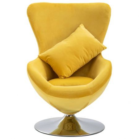 Swivel Egg Chair with Cushion Yellow Velvet