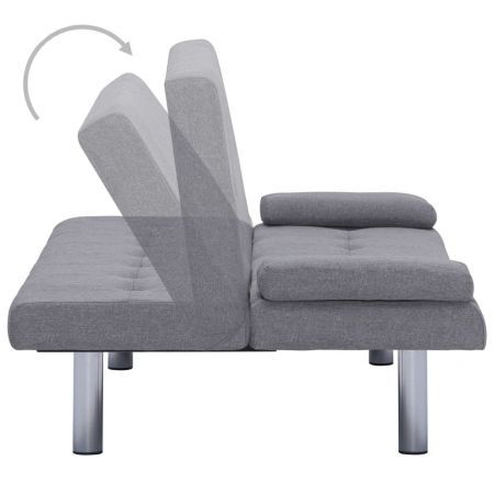 Sofa Bed Couch Polyester Light Grey with Two Pillows