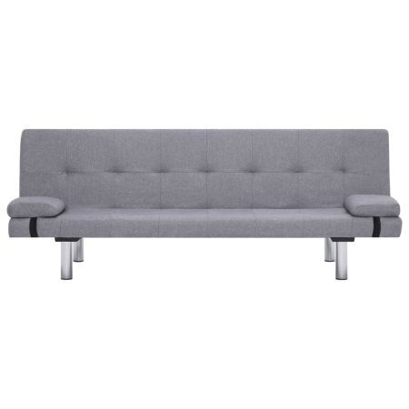 Sofa Bed Couch Polyester Light Grey with Two Pillows