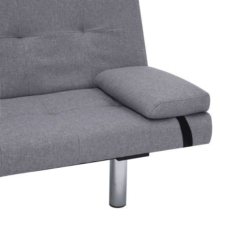 Sofa Bed Couch Polyester Light Grey with Two Pillows