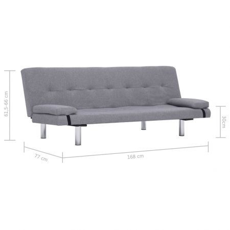 Sofa Bed Couch Polyester Light Grey with Two Pillows