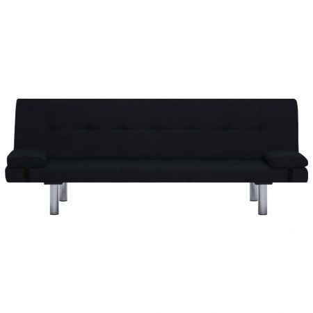 Sofa Bed with Two Pillows Black Polyester