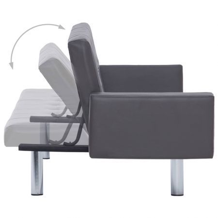 Sofa Bed with Armrest Grey Faux Leather