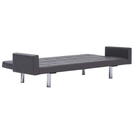 Sofa Bed with Armrest Grey Faux Leather