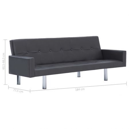 Sofa Bed with Armrest Grey Faux Leather