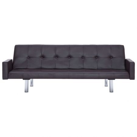 Sofa Bed with Armrest Brown Faux Leather