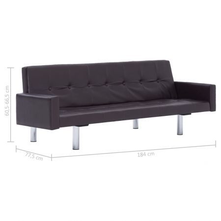 Sofa Bed with Armrest Brown Faux Leather