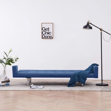 Sofa Bed with Armrest Blue Polyester