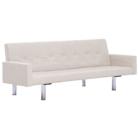 Sofa Bed with Armrest Cream Polyester