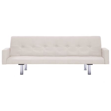 Sofa Bed with Armrest Cream Polyester