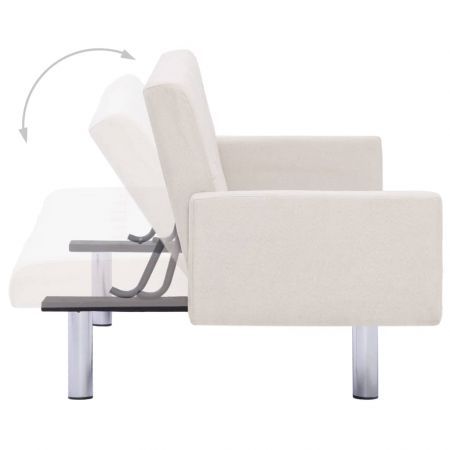 Sofa Bed with Armrest Cream Polyester