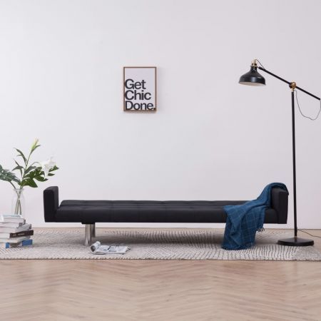 Sofa Bed with Armrest Black Polyester