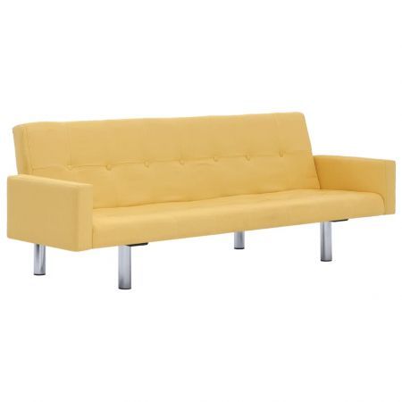 Sofa Bed with Armrest Yellow Polyester