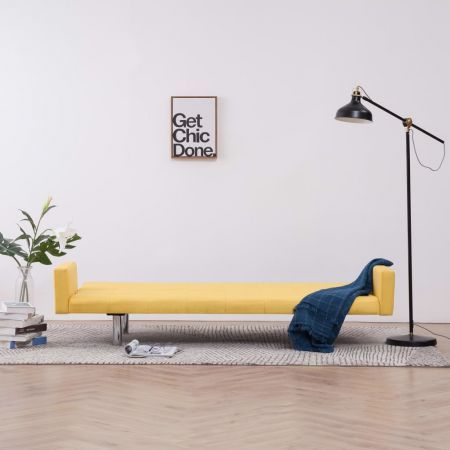 Sofa Bed with Armrest Yellow Polyester