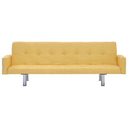 Sofa Bed with Armrest Yellow Polyester