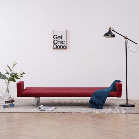 Sofa Bed with Armrest Wine Red Polyester