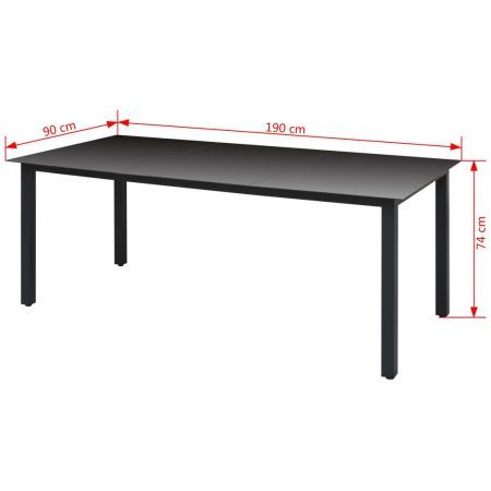 Garden Dining Table Glass Aluminium 190x90x74 cm Black