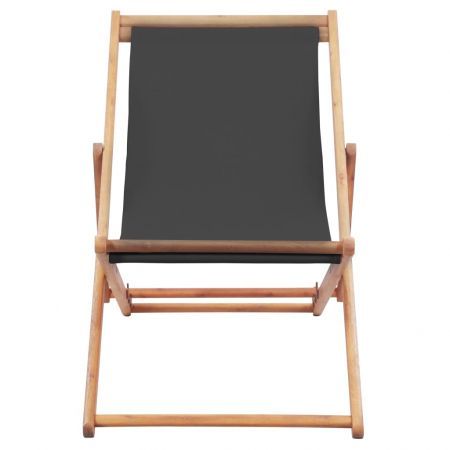 Folding Beach Chair Fabric and Wooden Frame Grey