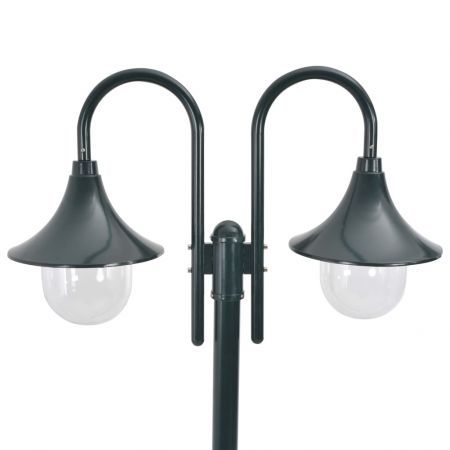 Garden Post Light E27 220 cm Aluminium 2-Lantern Dark Green