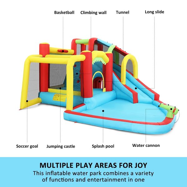 8 In 1 Inflatable Water Park Slide Jumping Castle Soccer Goal with Cannon