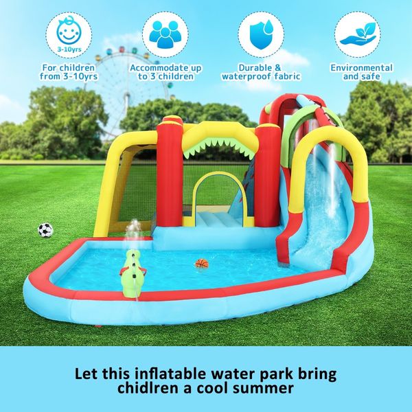 8 In 1 Inflatable Water Park Slide Jumping Castle Soccer Goal with Cannon