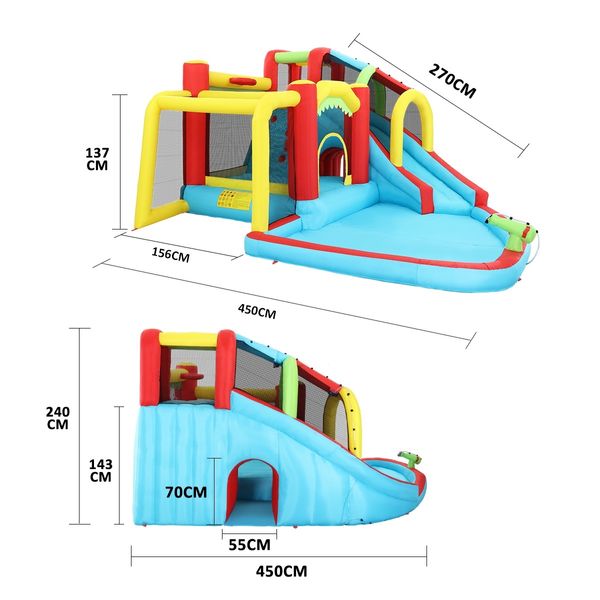 8 In 1 Inflatable Water Park Slide Jumping Castle Soccer Goal with Cannon