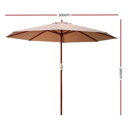 Instahut 3m Outdoor Umbrella Pole Umbrellas Beach Garden Sun Stand Patio Beige