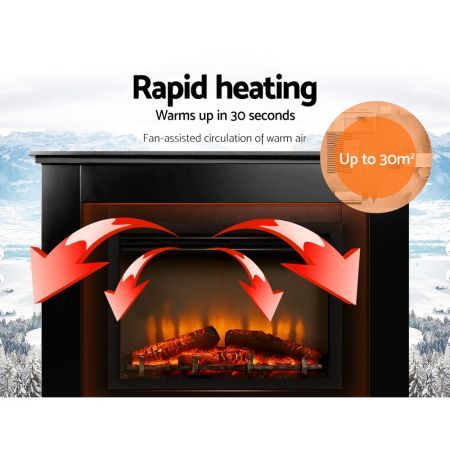 Devanti 2000W Electric Fireplace Mantle Portable Fire Log Wood Heater 3D Flame Effect Black