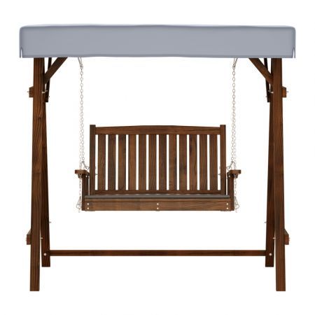 Gardeon Outdoor Wooden Swing Chair Garden Bench Canopy Cushion 2 Seater Charcoal