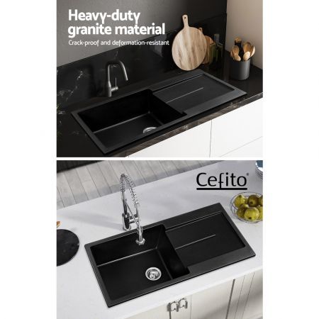 Cefito Kitchen Sink Granite Stone Laudry Single Bowl Top or Undermount 1000x500mm