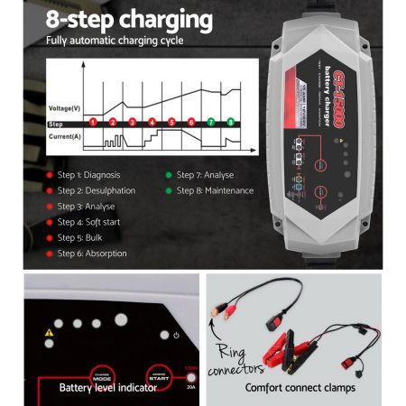 Smart Battery Charger 15A 12V 24V Automatic SLA AGM Car Truck Boat Motorcycle Caravan