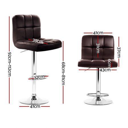 Artiss 2x Bar Stools Leather Gas Lift Brown