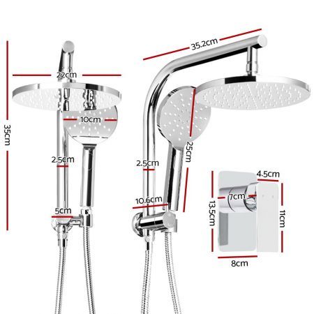 WELS Round 9 inch Rain Shower Head and Mixer Set Bathroom Handheld Spray Bracket Rail Chrome