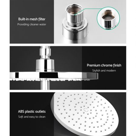 WELS Round 9 inch Rain Shower Head and Mixer Set Bathroom Handheld Spray Bracket Rail Chrome