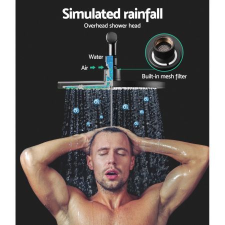 WELS Round 9 inch Rain Shower Head and Mixer Set Bathroom Handheld Spray Bracket Rail Mat Black