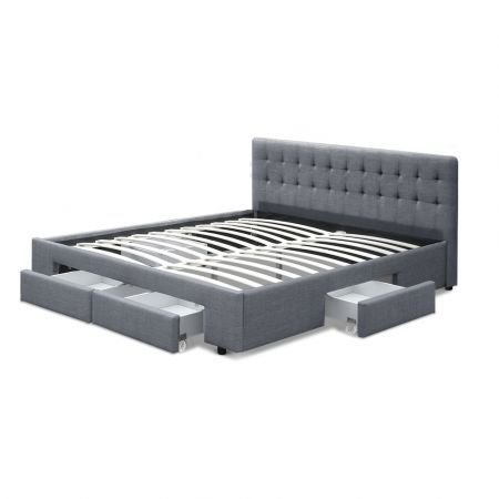 Artiss Avio Bed Frame Fabric Storage Drawers - Grey Queen