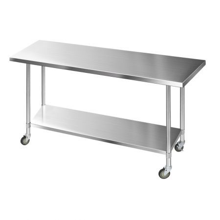 Cefito 1829 x 762mm Commercial Stainless Steel Kitchen Bench with 4pcs Castor Wheels