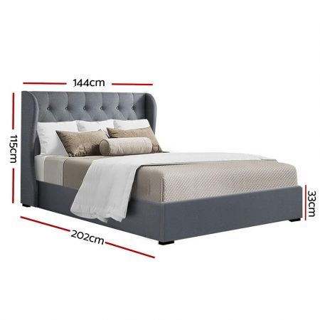 Artiss Issa Bed Frame Fabric Gas Lift Storage - Grey Double