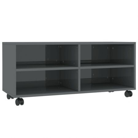 TV Cabinet with Castors High Gloss Grey 90x35x35 cm Chipboard