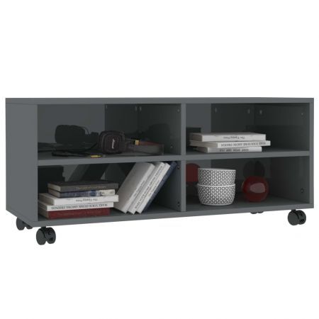 TV Cabinet with Castors High Gloss Grey 90x35x35 cm Chipboard