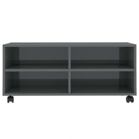 TV Cabinet with Castors High Gloss Grey 90x35x35 cm Chipboard