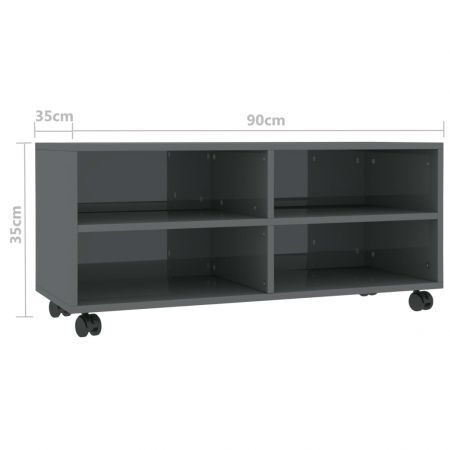 TV Cabinet with Castors High Gloss Grey 90x35x35 cm Chipboard