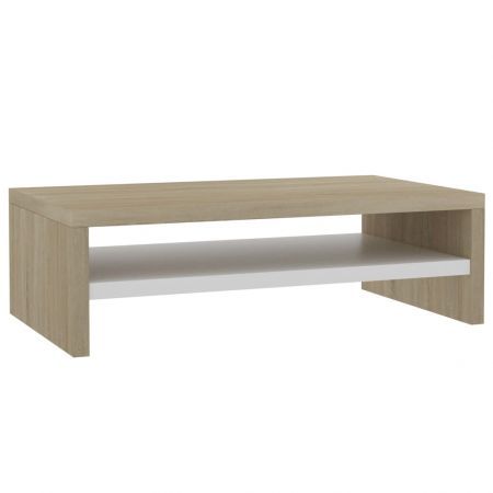 Monitor Stand White and Sonoma Oak 42x24x13 cm Chipboard