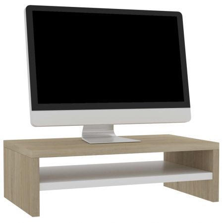 Monitor Stand White and Sonoma Oak 42x24x13 cm Chipboard