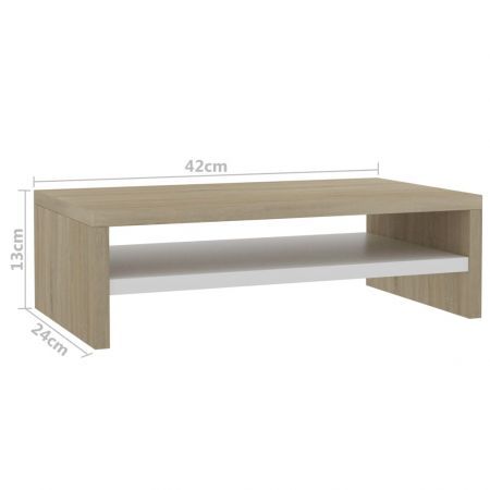 Monitor Stand White and Sonoma Oak 42x24x13 cm Chipboard